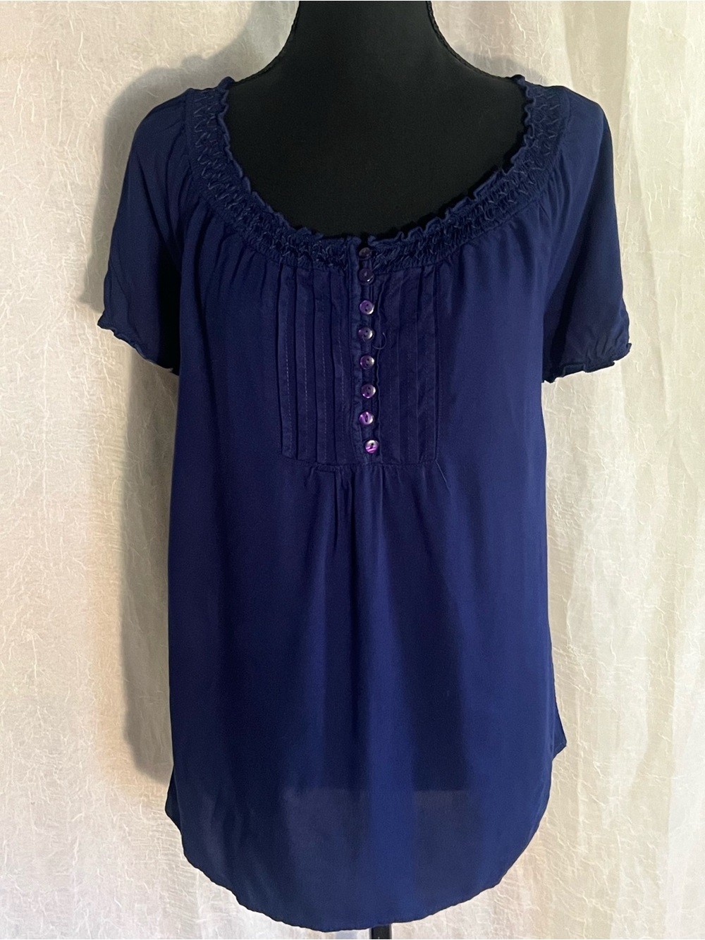 Blue Short Sleeve Peasant Top